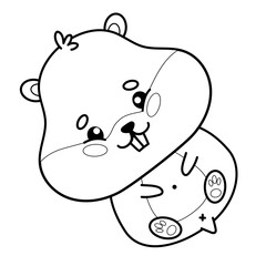 Happy cute hamster lying on his back. Outline cartoon kawaii animal. Line drawing, coloring book. Vector illustration. Kids collection.