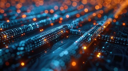 Blockchain technology abstract background with interconnected nodes and data streams, representing the secure and transparent nature of digital transactions. Generative AI.