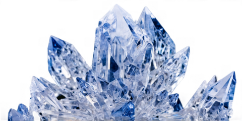 A vibrant, transparent cluster of crystal quartz on a white background, suitable for png exports