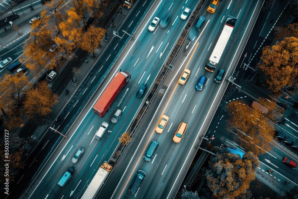 Wall mural blur car aerial views logistics cityscapes and transportation - Wall murals