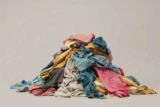 discarded pile of clothes representing fast fashion and the overconsumption of goods