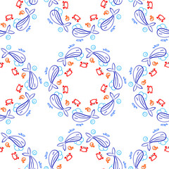 set of sea life undersea happy whale