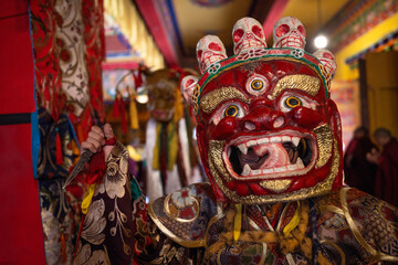Fototapeta premium Tibetan ritual mask, annual festival of Tsurphu monastery, Tibet