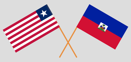 Crossed flags of Liberia and Haiti. Official colors. Correct proportion