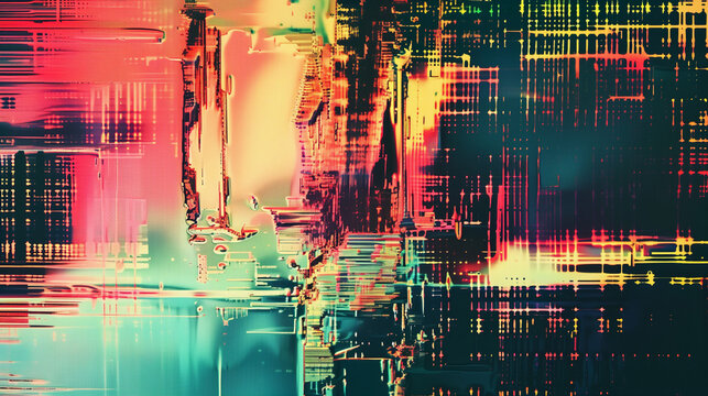 The abstract element is distinguished by a noise texture typical of television screens, which highlights an advanced approach to design and experimentation with digital errors.