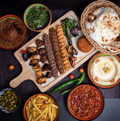 Arabic grilled arabic food dishes kebab, dolma, mansaf, shawarma Turkish and Arabic Traditional...