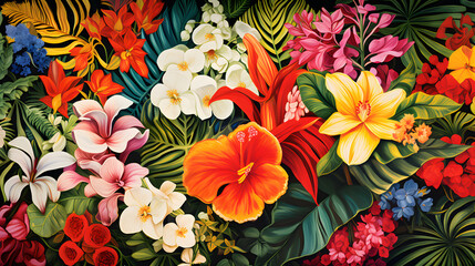 tropical leaf and flower