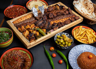 Arabic grilled arabic food dishes kebab, dolma, mansaf, shawarma Turkish and Arabic Traditional...