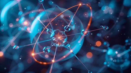 molecule or atom, Abstract structure for Science or medical background, 3d illustration, science, atom, abstract, chemistry, structure, blue, chemical, background