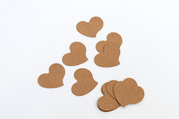 Brown craft hearts, mock tags for price tags.