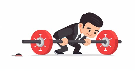 Animated Businessman Lifting Weights - Motivation and Strength