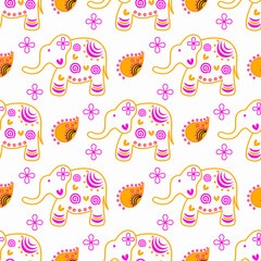 Cute elephant pattern on black background. Vector illustration