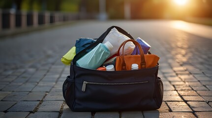 Packing a bag for work or school morning routine blurred.generative.ai 