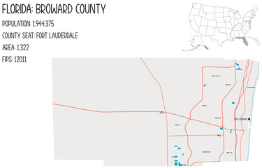 Large and detailed map of Broward County in Florida, USA.