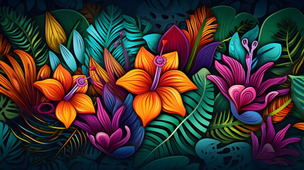 tropical leaf and flower
