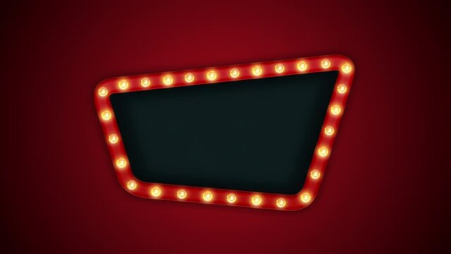Marquee light board retro neon sign. Abstract banner or signboard. Modern frame background. Light board disco party title. Concept of jackpot winner or casino logo for text with empty copy space