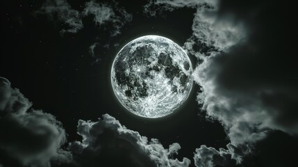 Obraz premium Full Moon Behind Clouds in Night Sky
