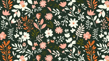 Obraz premium Hand-painted botanical pattern with floral and leaf motifs