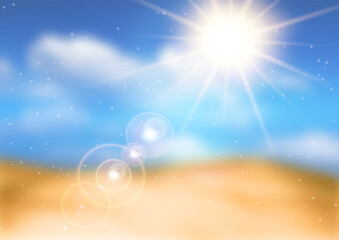 Abstract defocussed summer beach background with sun rays