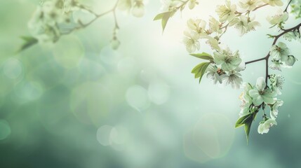 Obraz premium Spring tree branch with soft background for text with floral border template