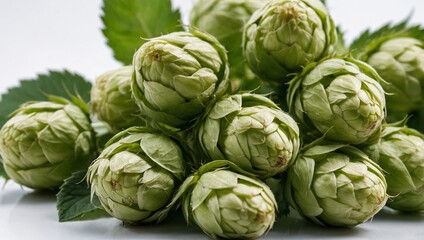 Fototapeta premium A thick branch of hops on a white background