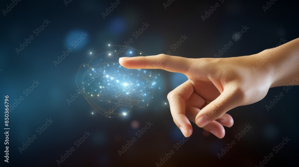 Poster close-up on a person's hand using a telekinetic ability to manipulate a futuristic social media mark