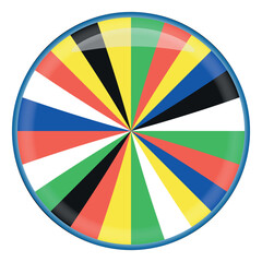 3D Rounded radial stripes in shape of UEFA EURO Soccer championship Summer Football 2024 colors. Button in shape of UEFA soccer competition 2024 isolated vector illustration