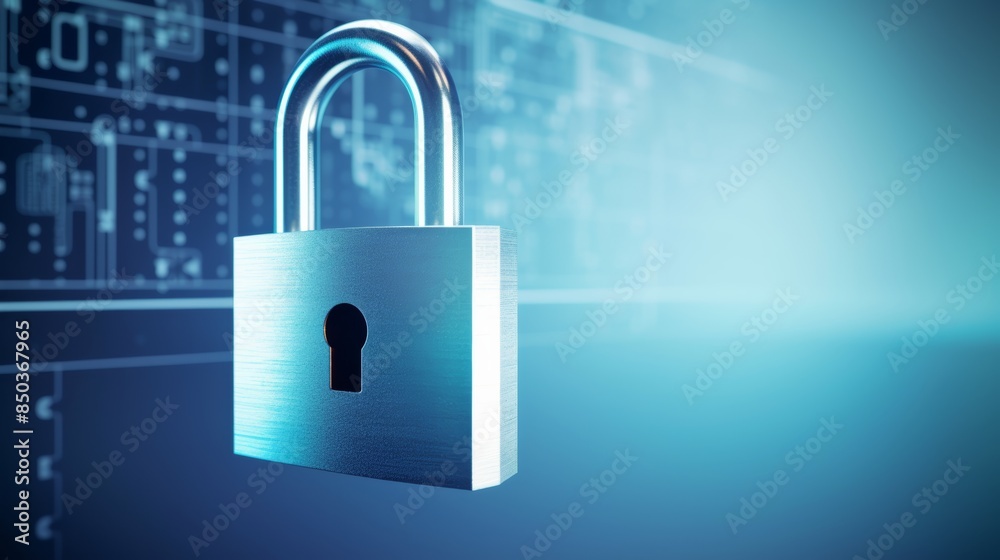 Poster padlock with a keyhole in the shape of a question mark, symbolizing the importance of cybersecurity awareness.