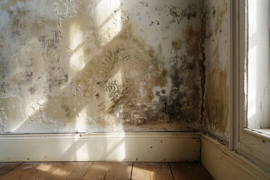 Black mold in the corner of an empty room wall
