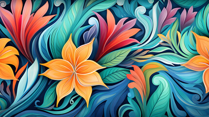 tropical leaf and flower