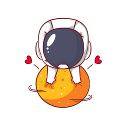 Cute astronaut cartoon character. Space and science concept design. Hand drawn flat adorable chibi vector illustration. Icon logo mascot isolated background.