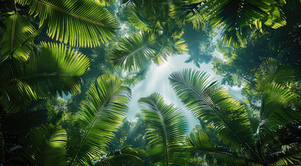 Obraz premium Amazon canopy. Variations of foliage. low angle view. Generative AI.