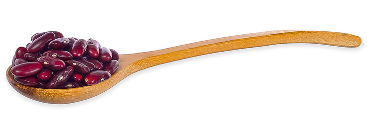 Red beans in wooden spoon isolated on white backgruond