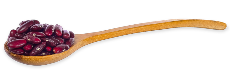 Red beans in wooden spoon isolated on white backgruond
