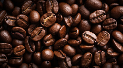 Top view of Aromatic Roasted coffee beans background , macro
