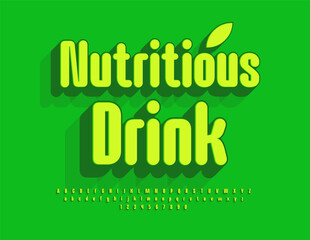 Vector eco concept Nutritious Drink. Elegant Green Font. Artistic 3D Alphabet Letters and Numbers set.
