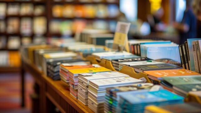 Obscured details of the authors book tour merchandise.