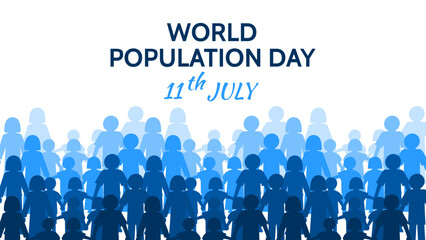 World Population Day 11th July banner. Several family paper chains depicting a dense family population in the world
