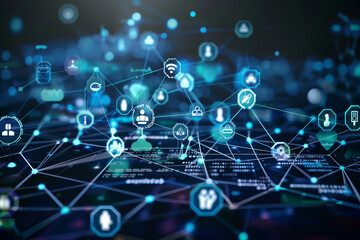 A conceptual image of a connected health network, illustrating the integration of telemedicine and smart health technologies to establish a cohesive and efficient healthcare delive