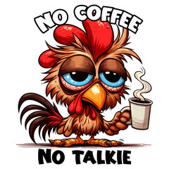 Cute cartoon rooster with cup of coffee. Vector illustration.