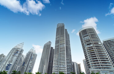 low angle view of skyscrapers in Beihai, China.