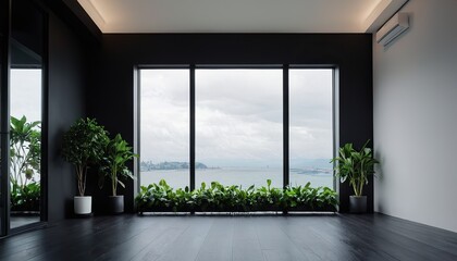 Obraz premium black poster in living room interior on empty dark wall background design