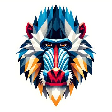 Bunter, geometrischer Mandrill Affenkopf.Polygonen Motiv in leuchtenden Farben die zusammen das Gesicht eines Mandrill formen