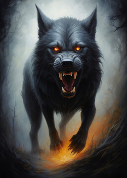 Scary Dark Dangerous Skinwalker Creature On The Hunt In A Misty Landscape 300 PPi High Resolution Cinematic Art Illustration