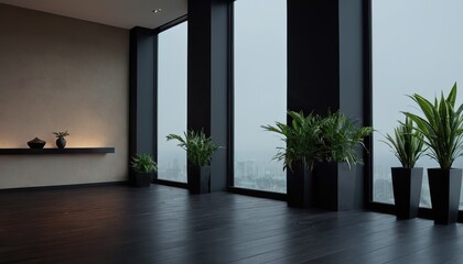 Fototapeta premium wall mockup with green twigs in vase and candle standing on light brown wooden table on empty white background