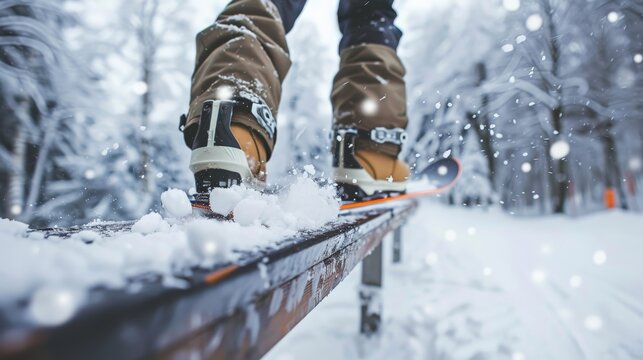 A snowboarder is riding down a snowy slope.