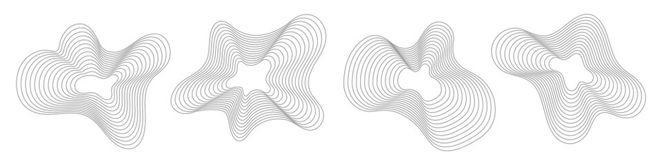 Set of abstract irregular, blob lines, blend dynamic forms, vector shapes on white background