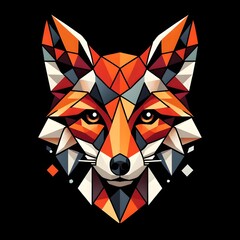 Bunter, geometrischer Fuchskopf.Polygonen Motiv in leuchtenden Farben die zusammen das Gesicht eines Fuchses formen.