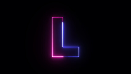 Neon letter L. Two-color trendy glowing neon alphabet letter L. Educational concept with neon letter