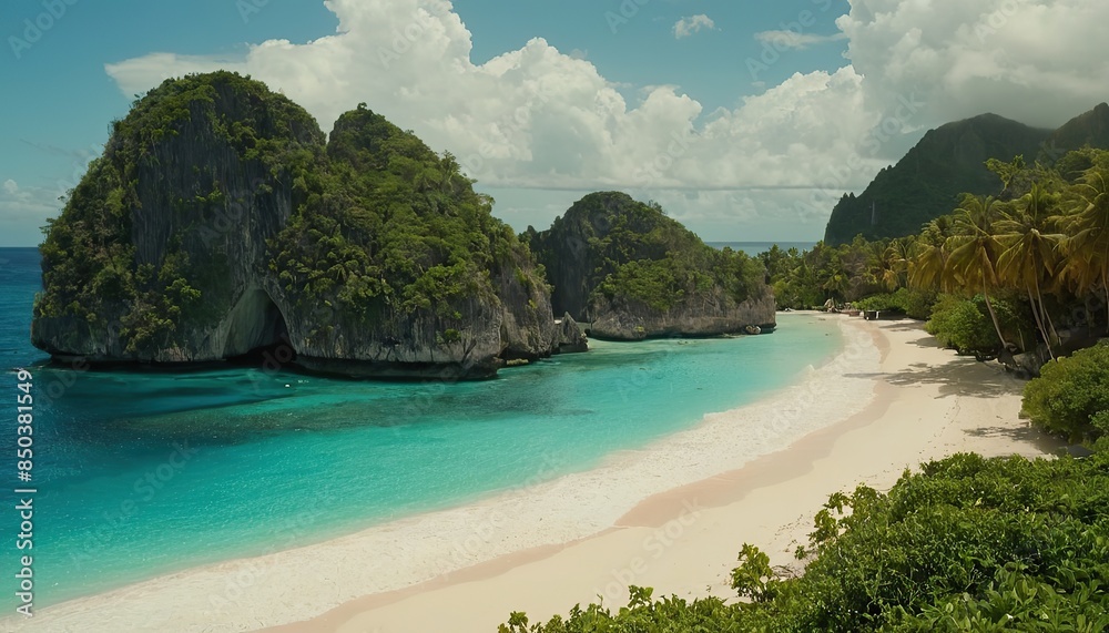 Wall mural tropical island with sandy beach and pristine water